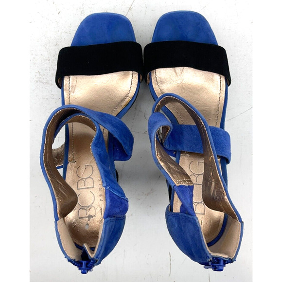 BCBG Cherry 2x Black Blue Paris Suede Platform Heels Size 6 1/2 B / 36 1/2 - Picture 9 of 11
